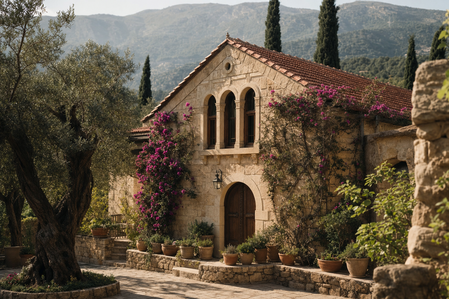 A traditional Lebanese stone house in the mountains